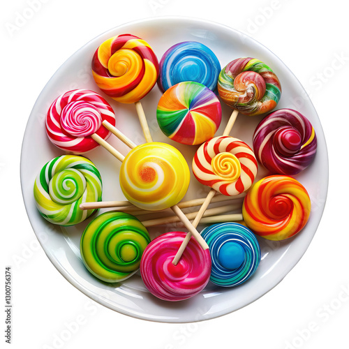 Colorful Swirl Lollipops Isolated on Transparent Background photo