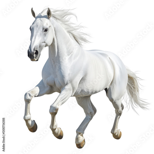White horse running, transparent background
