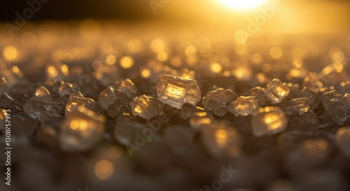 Close-up of sparkling crystals under soft sunset light. Generative AI