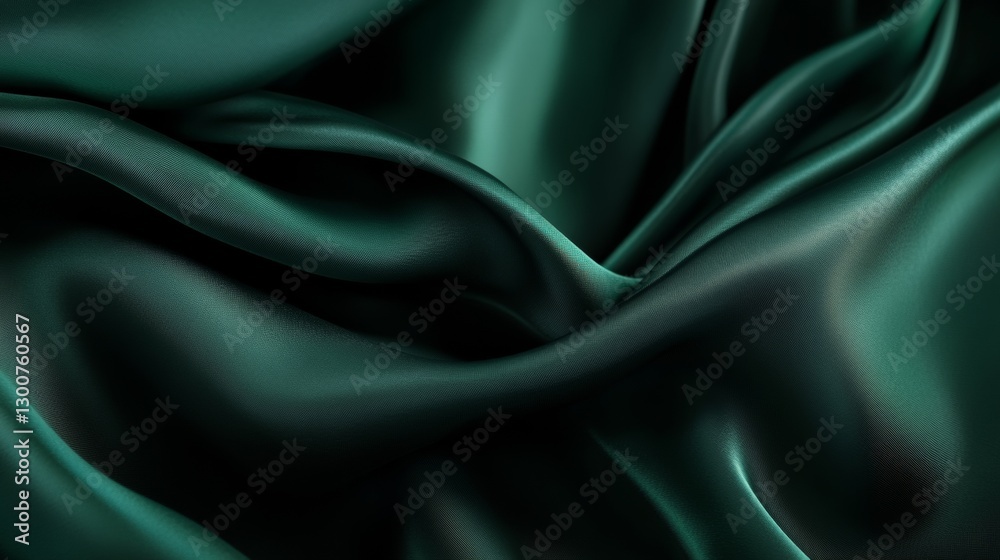 Fototapeta premium Luxurious emerald green silk fabric with soft folds and elegant texture
