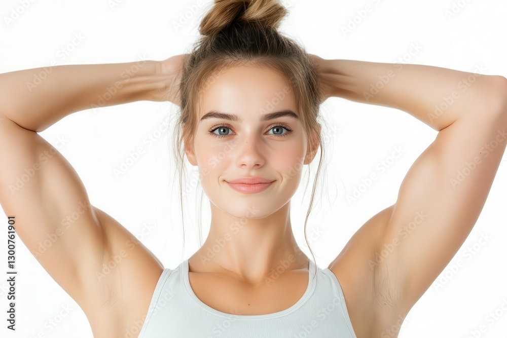 Inspirational woman lifting weights, embodying fitness leadership and empowerment, standing out on white background. Inspirational woman lifting weights, embodying fitness leadership and empowerment, standing out on white background.