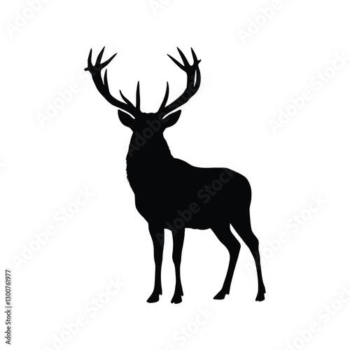 Majestic Stag Black Silhouette Vector with Isolated White Background