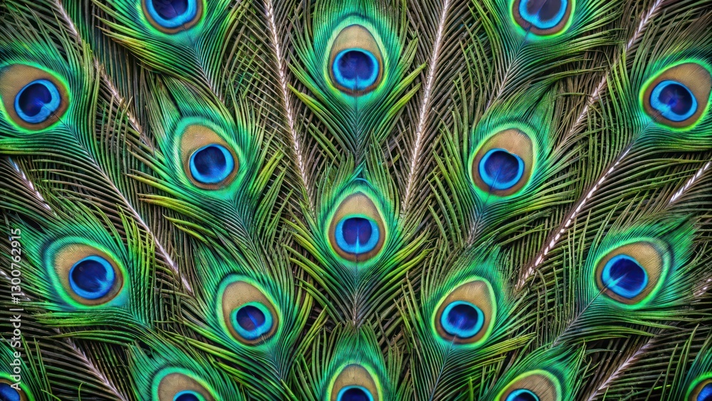 Fototapeta premium a close-up view of vibrant peacock feathers, displaying intricate patterns and colors