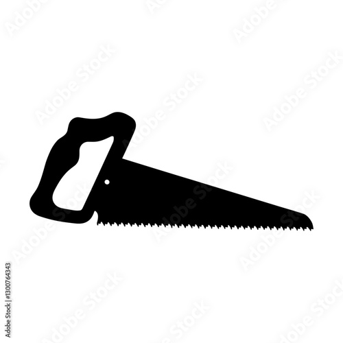 A black silhouette of a traditional handsaw 
