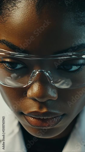 4K Close-Up of Scientist Examining Samples Under Microscope in Modern Laboratory, Conducting Research in Biotechnology, Medical Science, and Microbiology