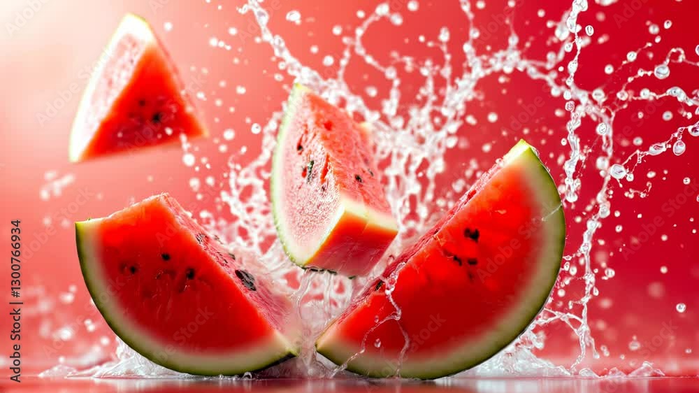 Juicy Watermelon Explosion: Slow Motion Burst of Summer Refreshment. A vibrant, refreshing image perfect for food blogs, summer campaigns, and product packaging. Capture the essence of juicy sweetness Juicy Watermelon Explosion: Slow Motion Burst of Summer Refreshment. A vibrant, refreshing image perfect for food blogs, summer campaigns, and product packaging. Capture the essence of juicy sweetness