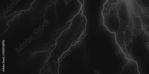 Thunder, lightnings and rain on a stormy summer night in black and white. Lightning bolts in the sky at night. 
