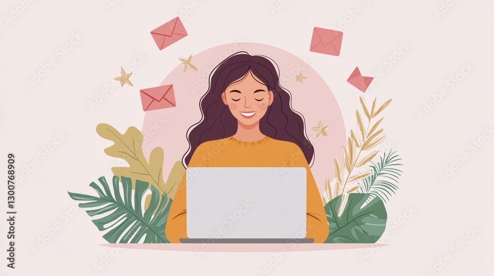 Young Woman Engaged in Digital Communication with Laptop and Nature Young Woman Engaged in Digital Communication with Laptop and Nature