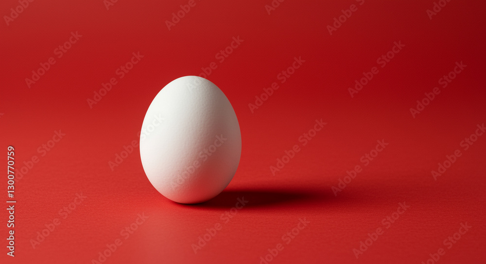 White egg with soft shadow on bold red background White egg with soft shadow on bold red background