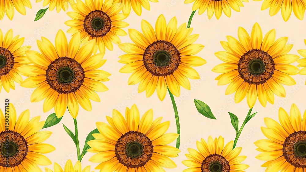Fototapeta premium Vibrant Sunflowers Summer Floral Pattern Background