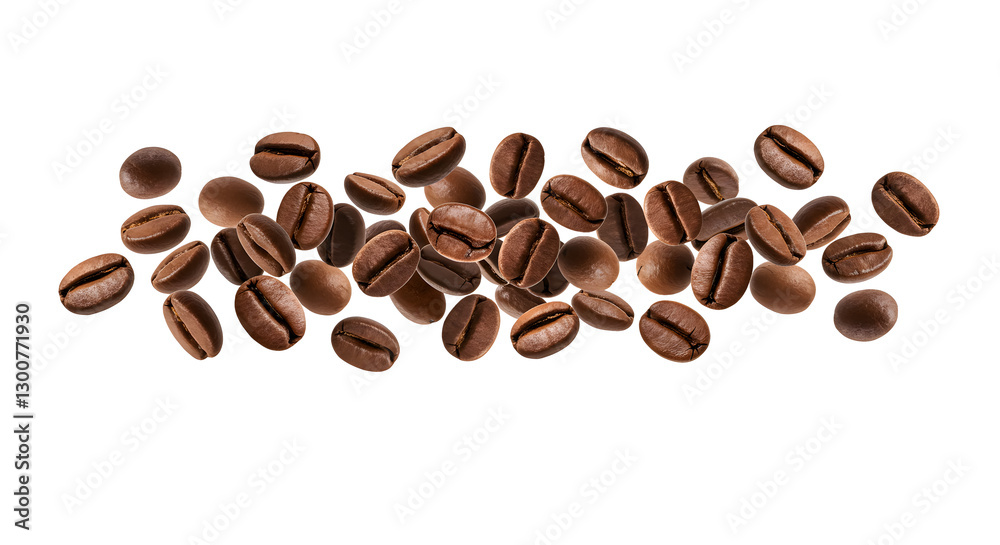 Naklejka premium Coffee beans in flight on a white background