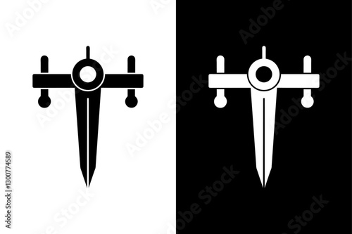 Stylish Measurement Tool Silhouette Black & White Vector Illustration.