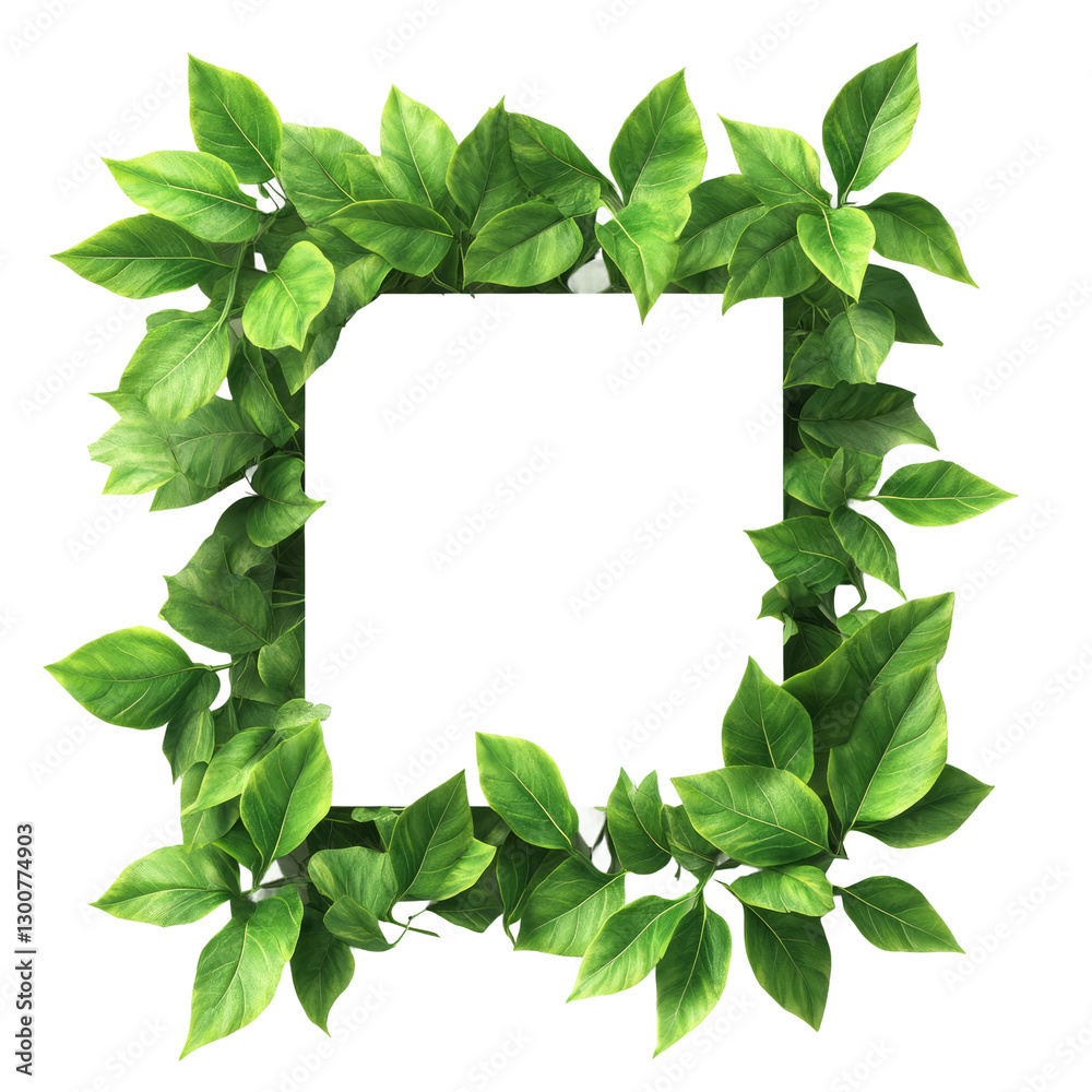 rendering of a green leaf frame with a blank signboard, isolated on a white background rendering of a green leaf frame with a blank signboard, isolated on a white background