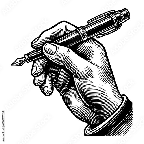 Hand hold pen sketch engraving black and white outline. Scratch board imitation.