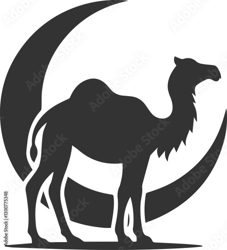 Camel standing with a crescent moon behind it animal vector silhouette