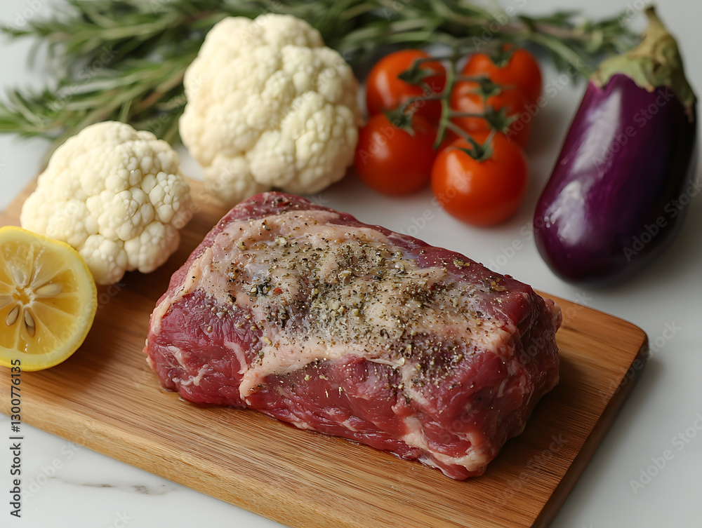 Fresh Vegetables and Meat Ready for Cooking in a Vibrant Kitchen Setting Fresh Vegetables and Meat Ready for Cooking in a Vibrant Kitchen Setting