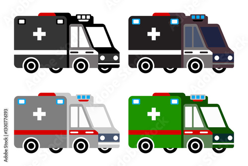 ambulance icon in silhouette and color vector, perfect for emergency, medical, and healthcare designs. Ideal for apps, websites, and branding.
