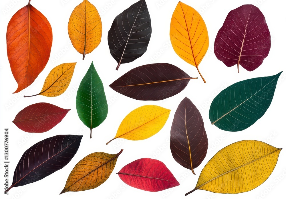 Obraz premium Autumn Leaf Collection Red, Orange, Yellow, and Green Leaves Isolated on White