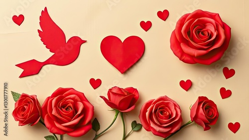 Wallpaper Mural Romantic Red Roses Dove Hearts Valentines Day Love Torontodigital.ca