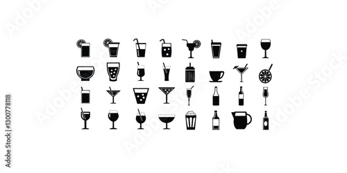 Print  Drinks vector icon set. cocktail illustration symbol collection. drink sign or logo isolated on white background