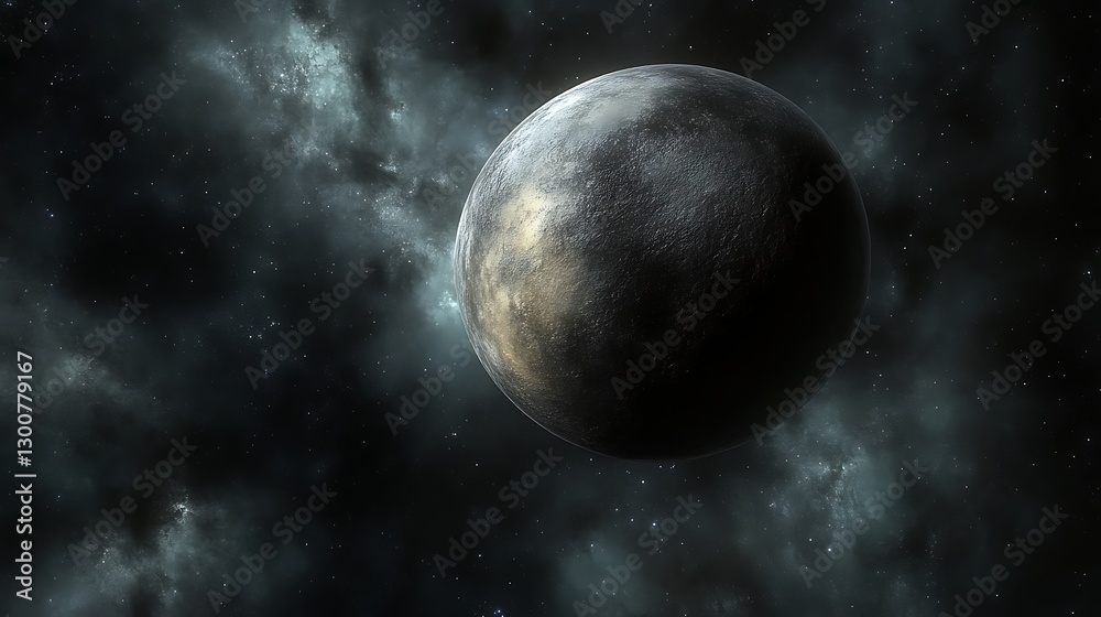 Obraz premium Dark Gray Planet Amidst Starry Nebula