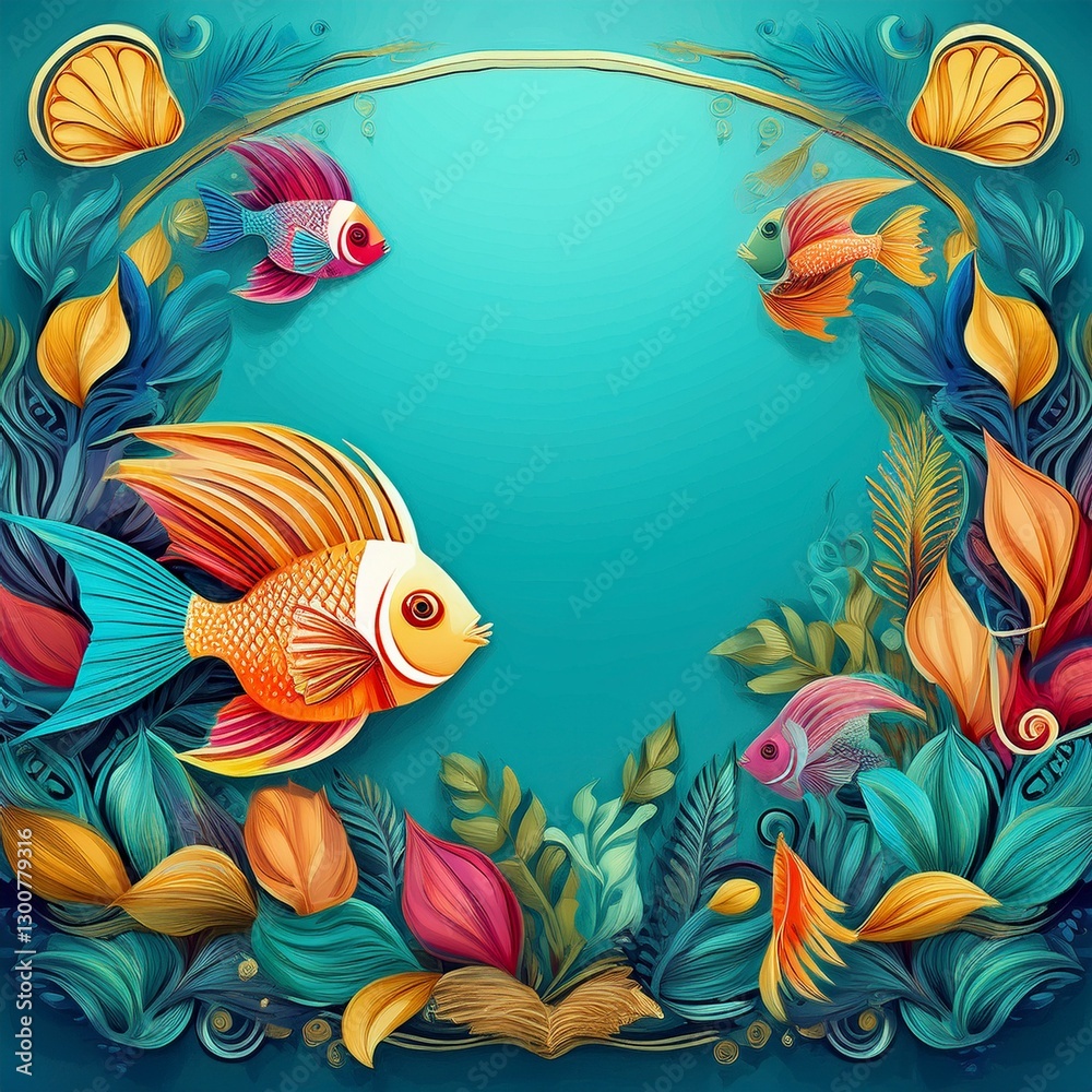 Obraz premium creative border frame of colorful tropical fish background with copy space
