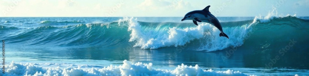 Obraz premium Ocean waves with shadow of dolphin jumping, shadow, dolphin, animal