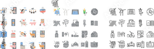 Renewable Energy black line icons set.