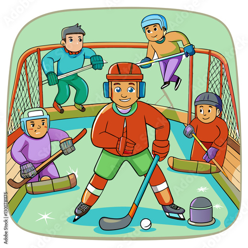 boys playing hockey ice art design