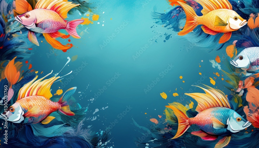 Fototapeta premium border frame of colorful tropical fish background with copy space