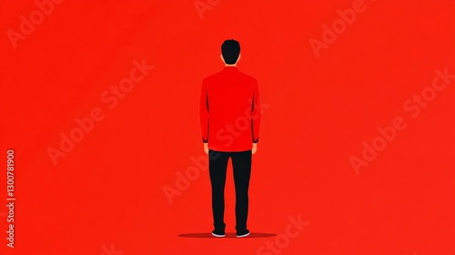 Pixel Art Man in Red Shirt Against Red Background