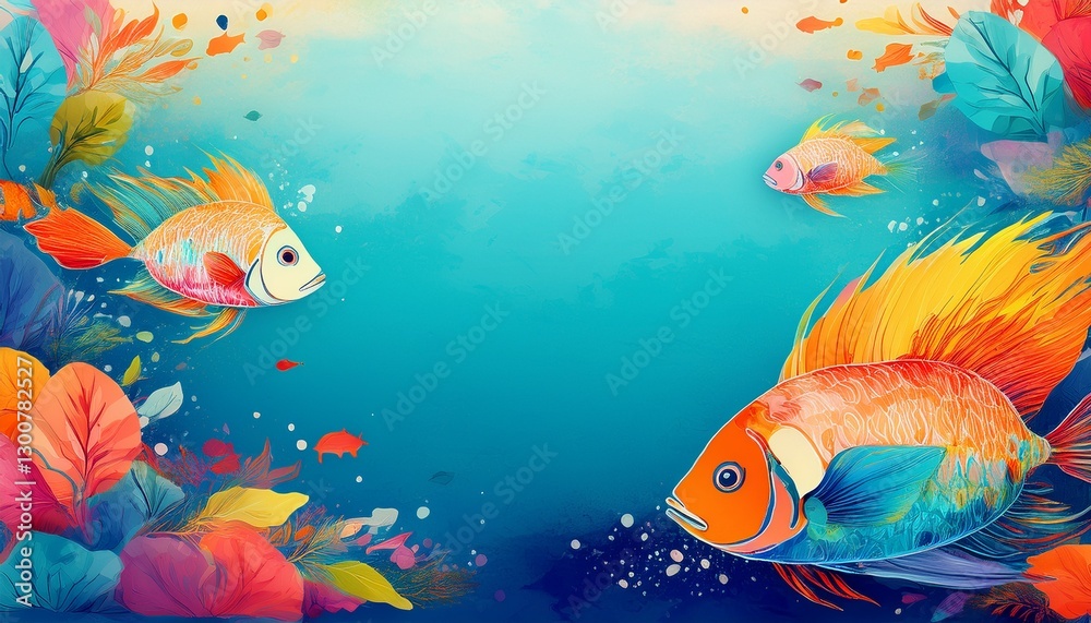 Naklejka premium border frame of colorful tropical fish background with copy space
