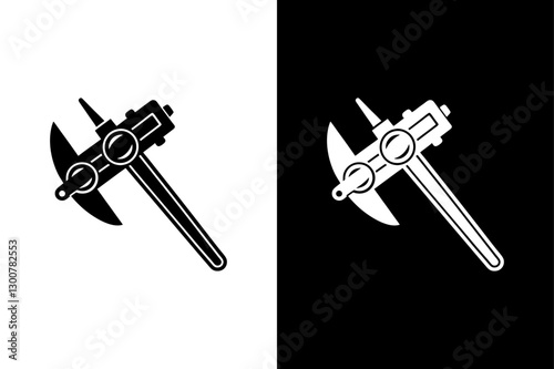 Minimalist Slide Calipers Silhouette Vector Icon Black & White Background.
