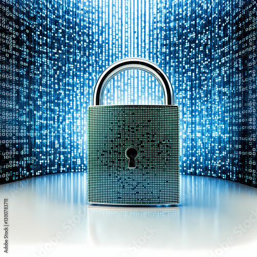 Cybersecurity padlock with digital matrix