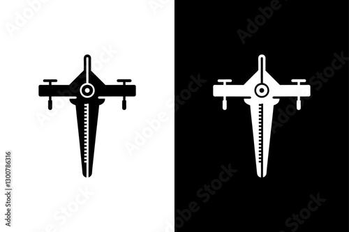 Minimalist Slide Calipers Silhouette Vector Icon Black & White Background.