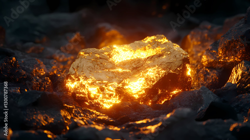 Glowing Gold Ore in Black Rock