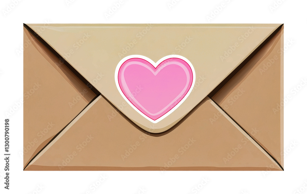 Design for love letters featuring a brown envelope with a pink heart seal perfect for romantic occasions or heartfelt messages, cut out Design for love letters featuring a brown envelope with a pink heart seal perfect for romantic occasions or heartfelt messages, cut out