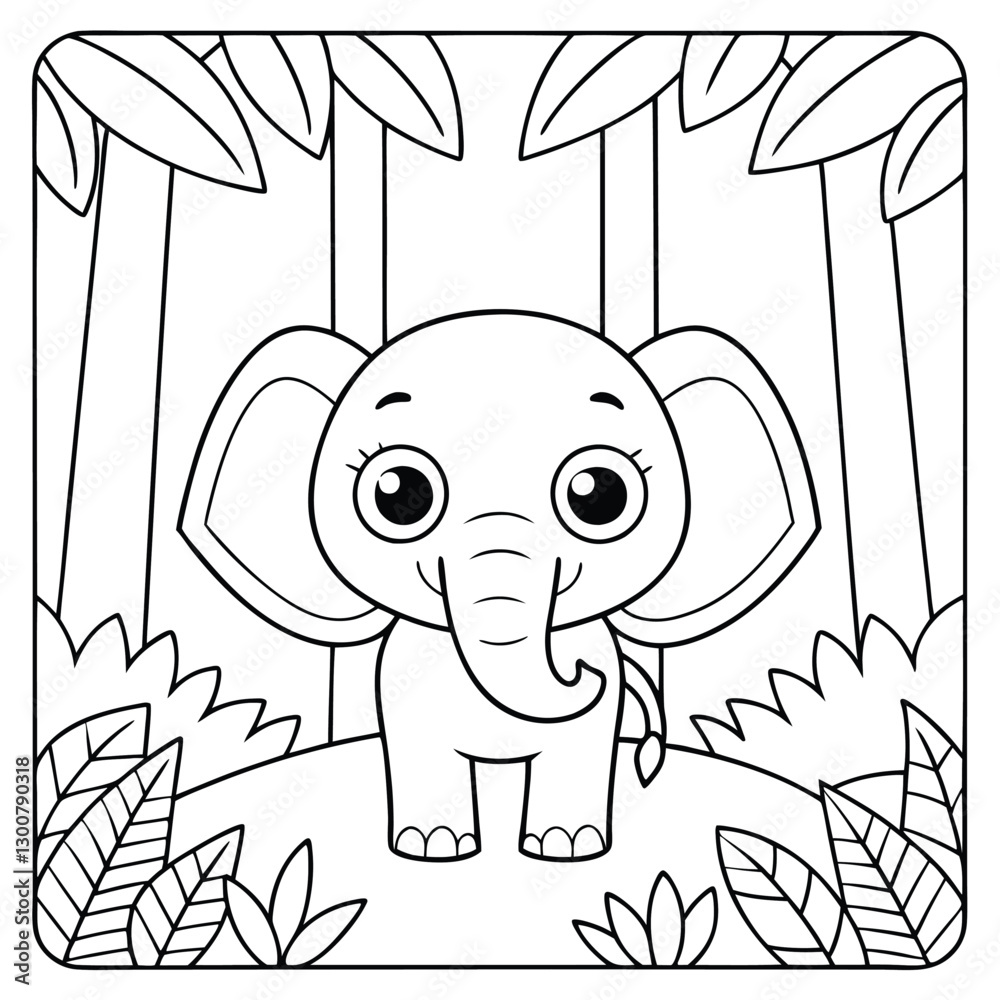 Obraz premium Elephant Coloring Page for Kids Simple and Engaging Jungle Scene