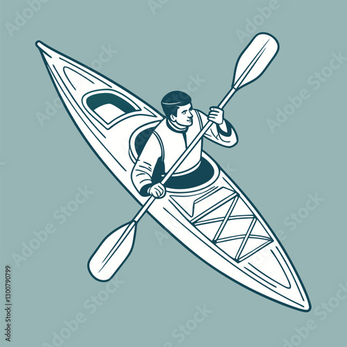 Kayaking Adventure – Person Paddling a Kayak – EPS 10 Vector