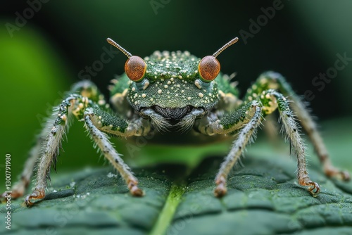 Close view of a vibrant insect on a leaf photo