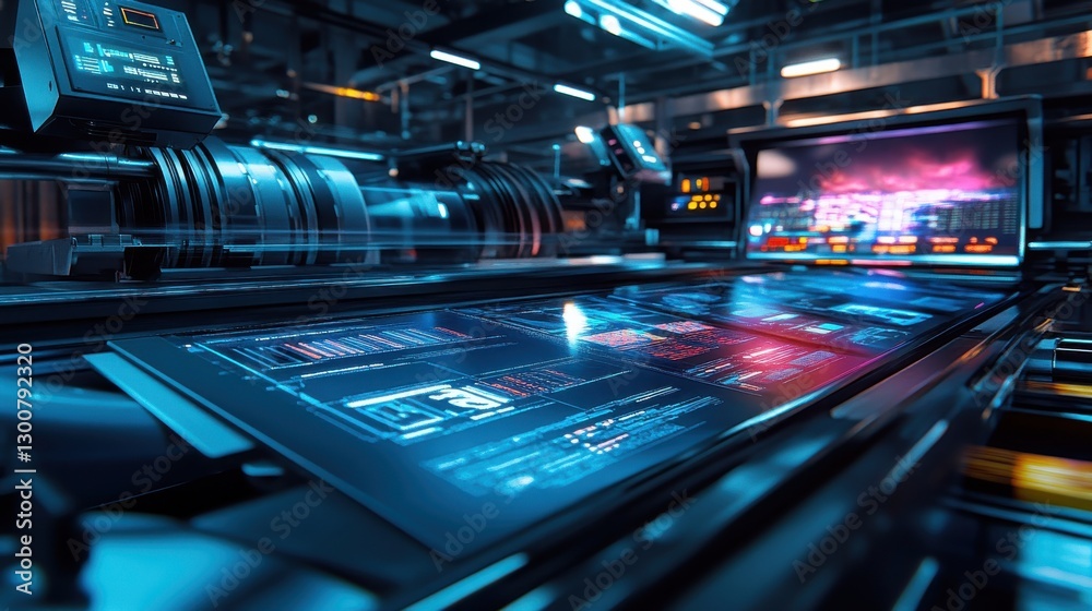 Fototapeta premium Futuristic Digital Display Systems in Production Environment