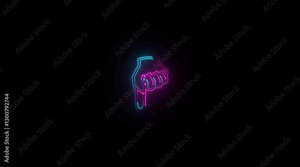 Finger down direction icon glowing neon animation Finger down direction icon glowing neon animation