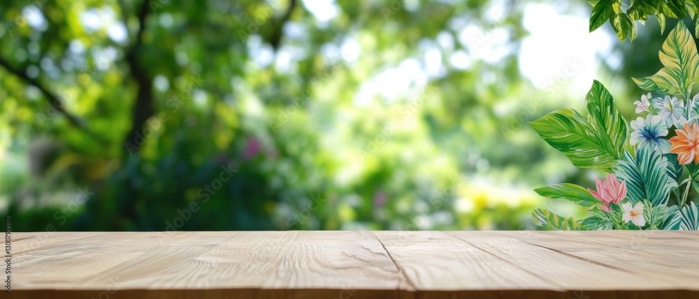 Empty wooden table with nature background Empty wooden table with nature background
