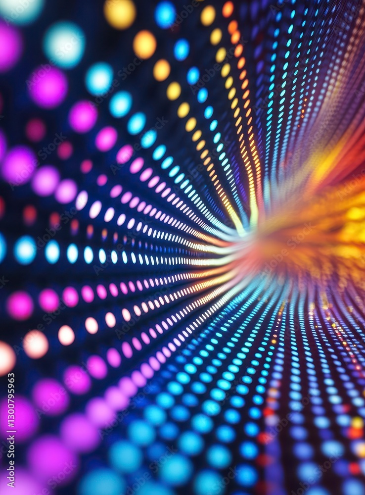 Obraz premium Abstract Colorful Light Tunnel Glowing Dots and Dynamic Perspective