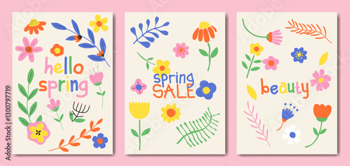 Spring flower abstract background set.