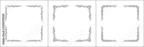 Set of three frames. Elegant Scandinavian black and white ornamental frame, decorative border, corners. Isolated vector illustration.	
