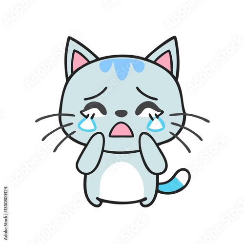 Crying cat character with tears expressing sadness and emotion
