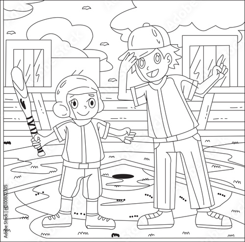 coloring page of a boy with a skateboard