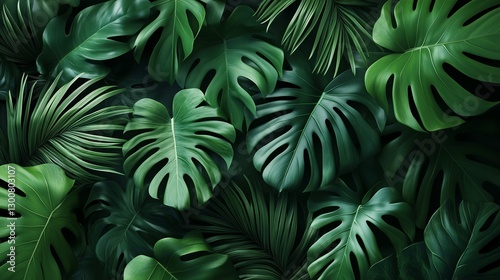 Wallpaper Mural tropical jungle background dense green monstera palm philodendron leaves realistic rainforest ambiance Torontodigital.ca