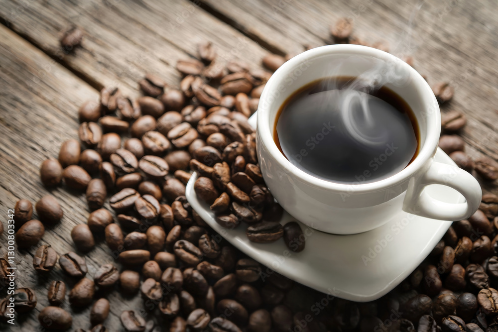 Freshly Brewed Coffee With Coffee Beans Freshly Brewed Coffee With Coffee Beans